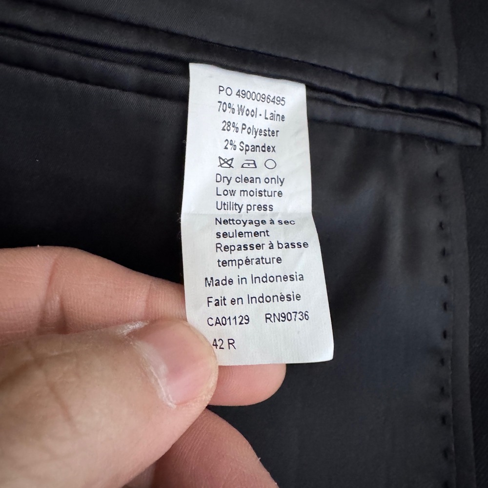 Calvin Klein Suit Mens 42R 32x31 Black Solid Wool Blend Notch Lapel 2-Button - Picture 5 of 6